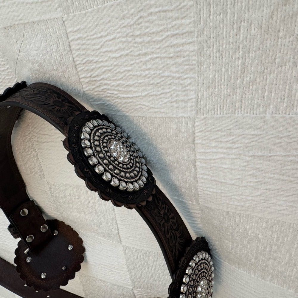 Nocona Dark Brown Leather Belt with Silver Accents